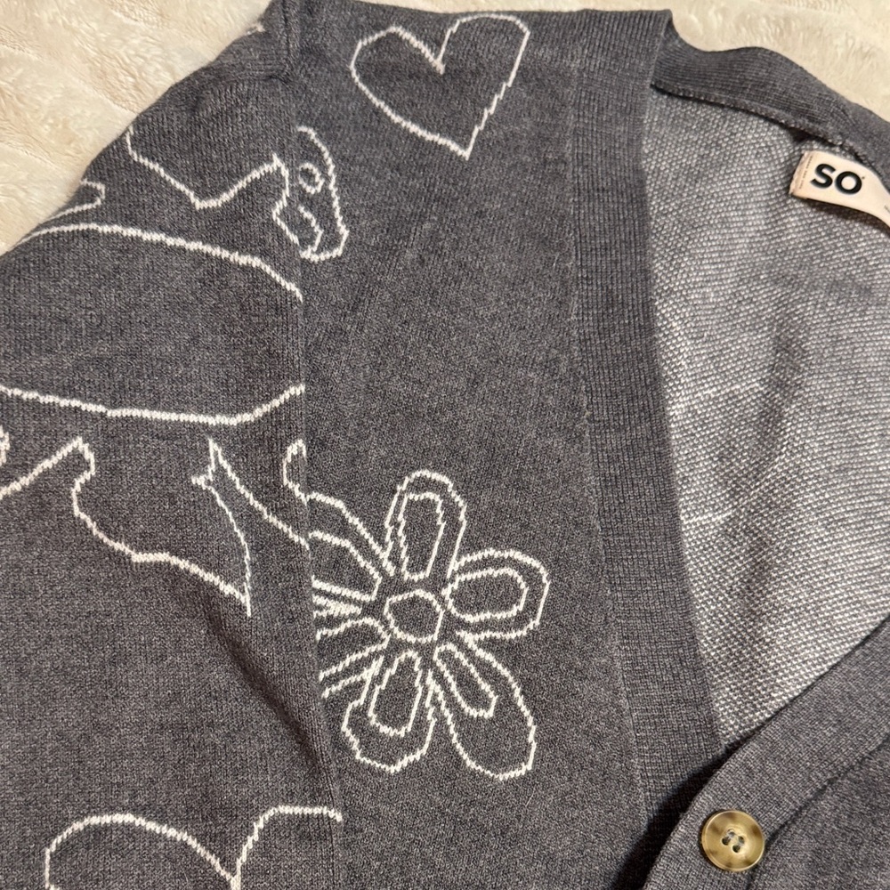 SO Charcoal Cardigan with Ivory Designs - Picture 3 of 8